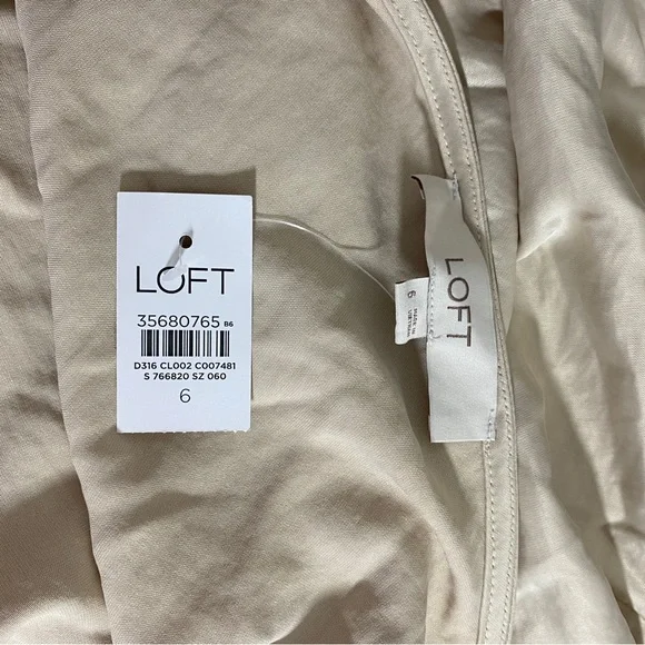 Loft NWT Small Champagne Beige Satin Silky Slip Midi Dress Draped Neck‎ - Picture 10 of 14